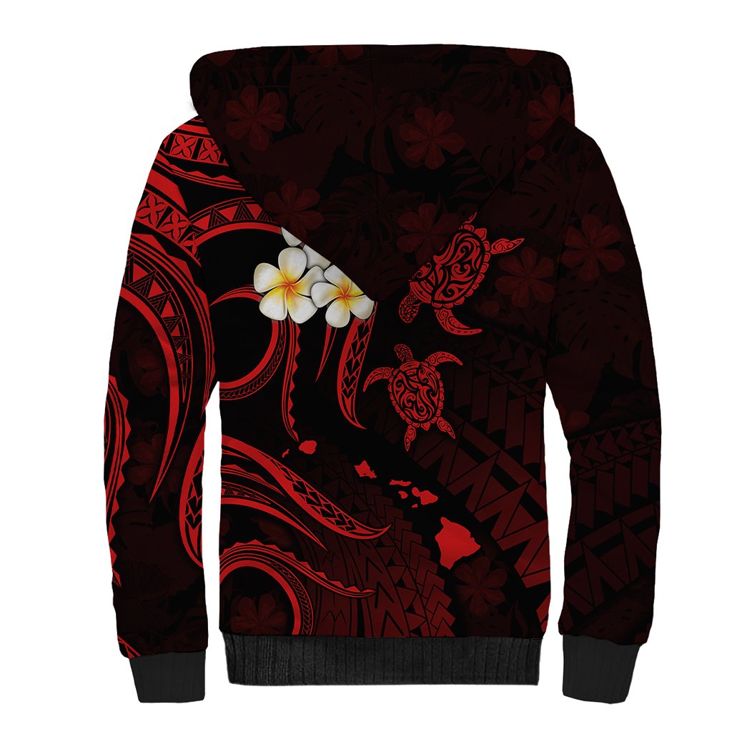 Polynesian Hawaii Sherpa Hoodie Kahoolawe Islands with Pacific Plumeria Red Vibe LT9 - Polynesian Pride
