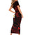 Polynesian Hawaii Short Sleeve Bodycon Dress Kahoolawe Islands with Pacific Plumeria Red Vibe LT9 - Polynesian Pride