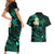 Polynesian Hawaii Couples Short Sleeve Bodycon Dress and Hawaiian Shirt Kahoolawe Islands with Pacific Plumeria Turquoise Vibe LT9 - Polynesian Pride