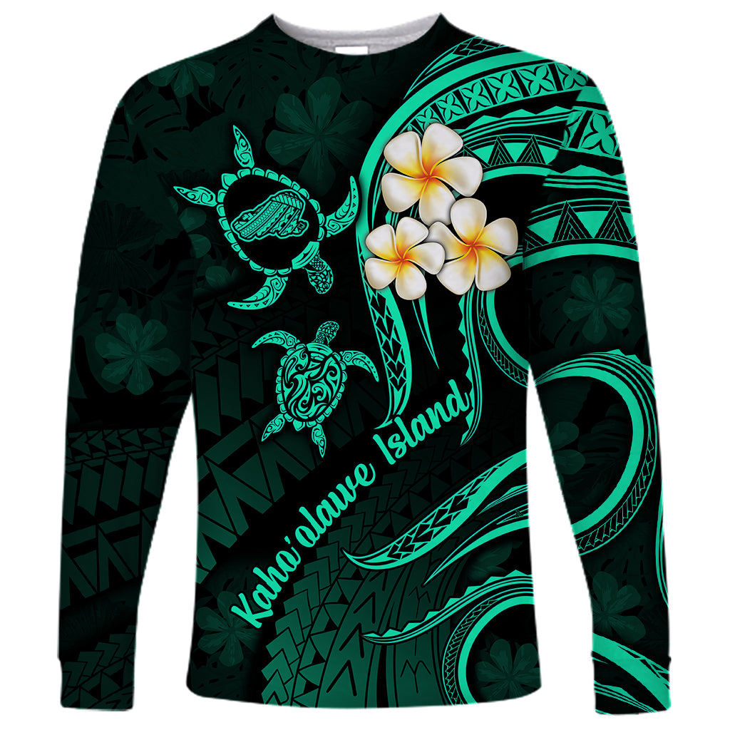 Polynesian Hawaii Long Sleeve Shirt Kahoolawe Islands with Pacific Plumeria Turquoise Vibe LT9 Unisex Turquoise - Polynesian Pride