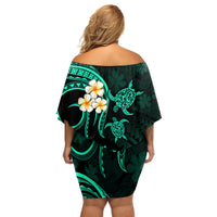 Polynesian Hawaii Off Shoulder Short Dress Kahoolawe Islands with Pacific Plumeria Turquoise Vibe LT9 - Polynesian Pride
