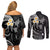 Polynesian Hawaii Couples Off Shoulder Short Dress and Long Sleeve Button Shirts Kahoolawe Islands with Pacific Plumeria White Vibe LT9 - Polynesian Pride