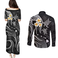 Polynesian Hawaii Couples Puletasi Dress and Long Sleeve Button Shirts Kahoolawe Islands with Pacific Plumeria White Vibe LT9 - Polynesian Pride