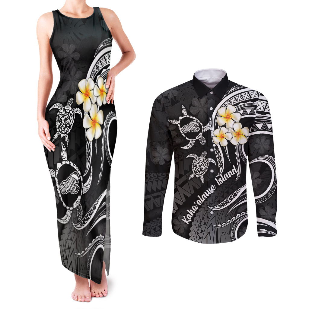Polynesian Hawaii Couples Matching Tank Maxi Dress and Long Sleeve Button Shirts Kahoolawe Islands with Pacific Plumeria White Vibe LT9 White - Polynesian Pride