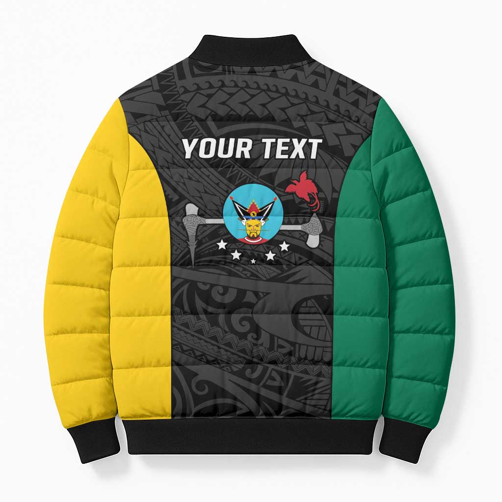 Personalised PNG Hela Province Bomber Puffer Jacket Bird of Paradise Tattoo Flag Motif - Polynesian Pride