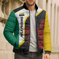 Personalised PNG Hela Province Bomber Puffer Jacket Bird of Paradise Tattoo Flag Motif - Polynesian Pride