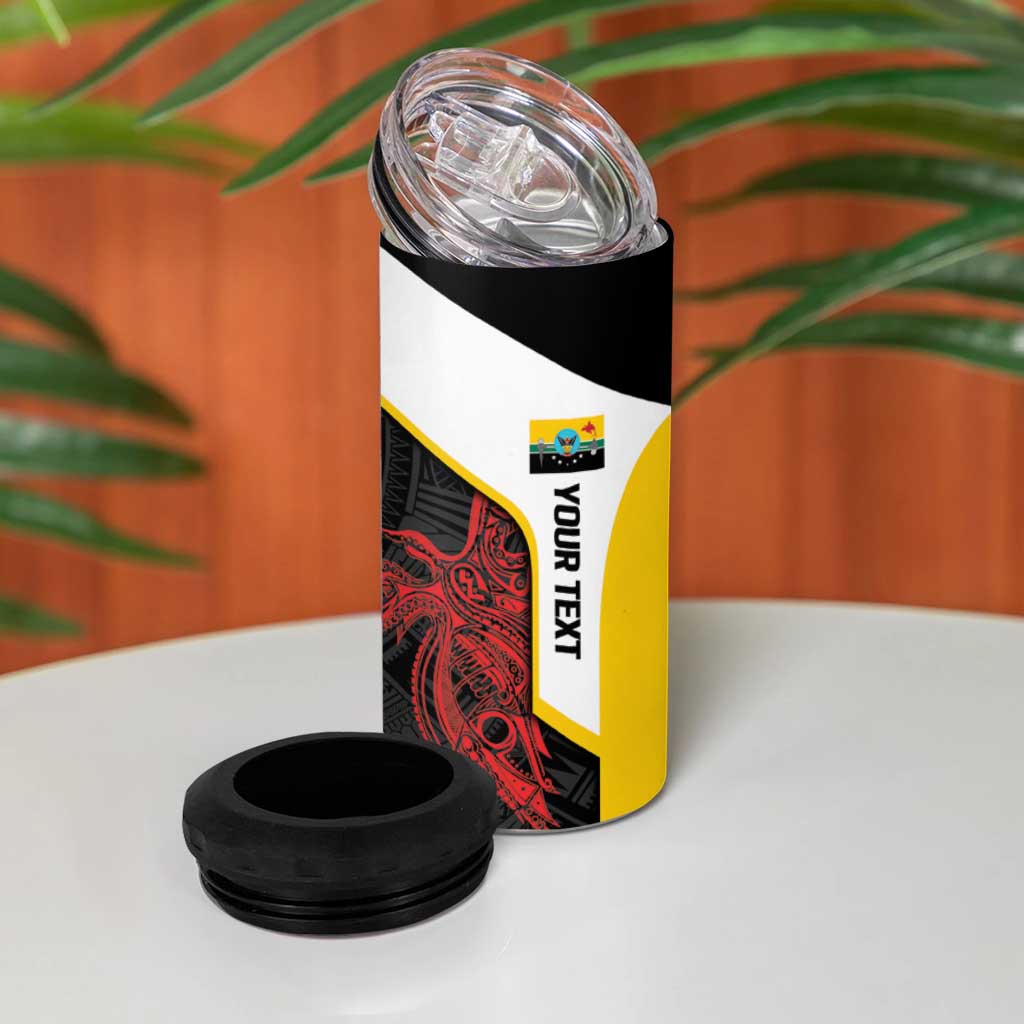 Personalised PNG Hela Province 4 in 1 Can Cooler Tumbler Bird of Paradise Tattoo Flag Motif - Polynesian Pride