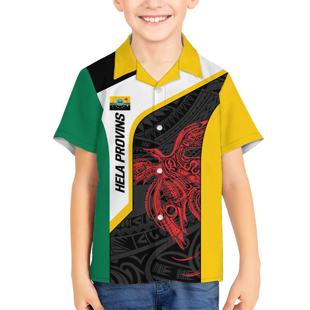 Personalised PNG Hela Province Family Matching Long Sleeve Bodycon Dress and Hawaiian Shirt Bird of Paradise Tattoo Flag Motif LT9 Son's Shirt Yellow - Polynesian Pride