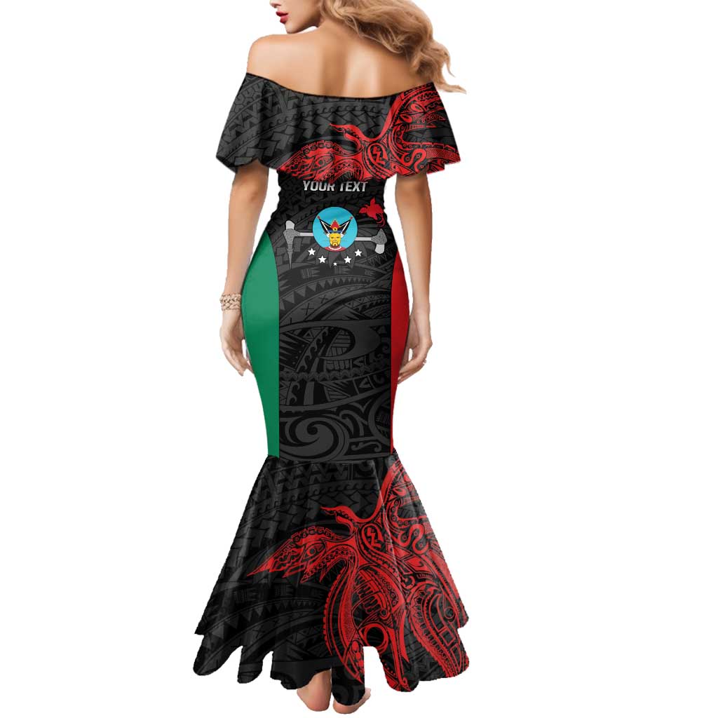 Personalised PNG Hela Province Family Matching Mermaid Dress and Hawaiian Shirt Bird of Paradise Tattoo Flag Motif LT9 - Polynesian Pride
