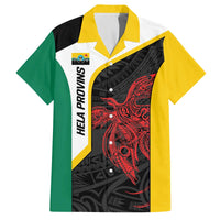 Personalised PNG Hela Province Family Matching Off The Shoulder Long Sleeve Dress and Hawaiian Shirt Bird of Paradise Tattoo Flag Motif - Polynesian Pride