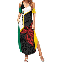 Personalised PNG Hela Province Family Matching Summer Maxi Dress and Hawaiian Shirt Bird of Paradise Tattoo Flag Motif - Polynesian Pride