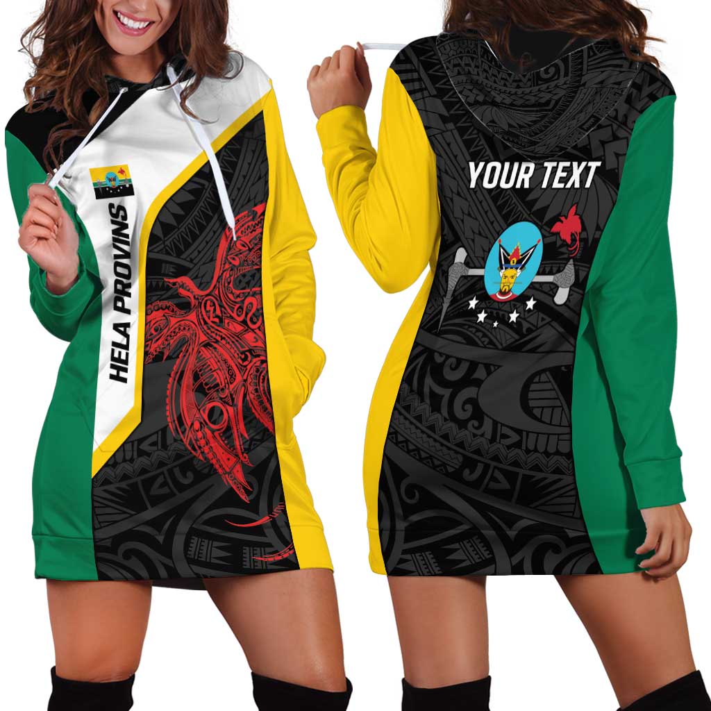 Personalised PNG Hela Province Hoodie Dress Bird of Paradise Tattoo Flag Motif - Polynesian Pride