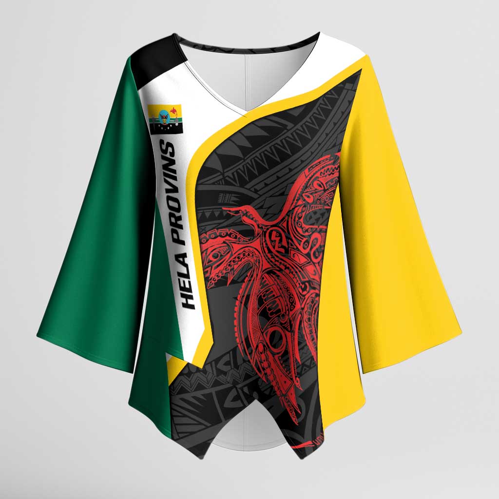 Personalised PNG Hela Province Kimono Sleeve Blouse Bird of Paradise Tattoo Flag Motif - Polynesian Pride