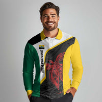 Personalised PNG Hela Province Long Sleeve Polo Shirt Bird of Paradise Tattoo Flag Motif - Polynesian Pride