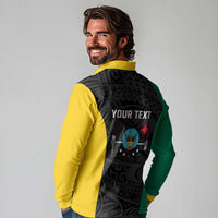 Personalised PNG Hela Province Long Sleeve Polo Shirt Bird of Paradise Tattoo Flag Motif - Polynesian Pride