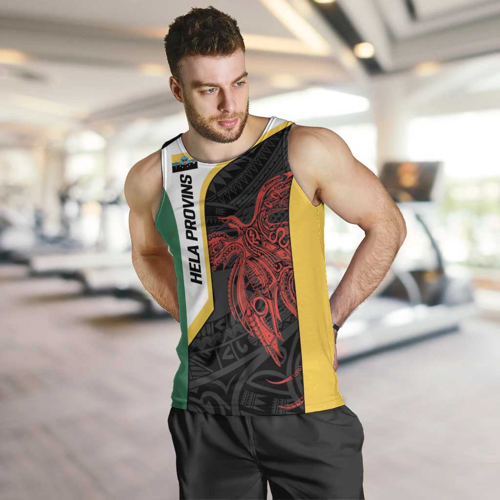 Personalised PNG Hela Province Men Tank Top Bird of Paradise Tattoo Flag Motif LT9 Yellow - Polynesian Pride