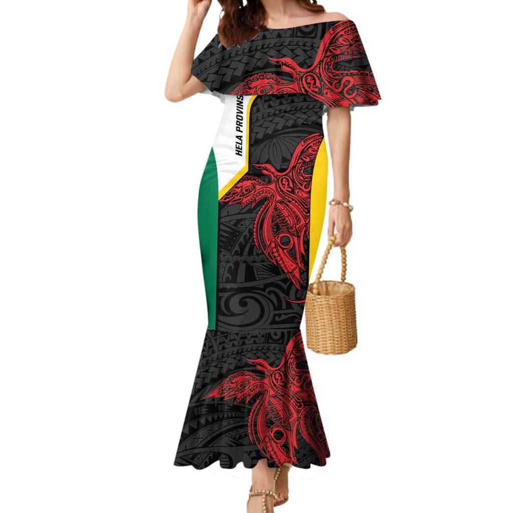 Personalised PNG Hela Province Mermaid Dress Bird of Paradise Tattoo Flag Motif - Polynesian Pride