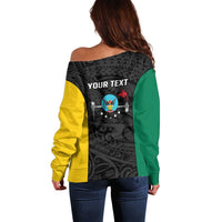 Personalised PNG Hela Province Off Shoulder Sweater Bird of Paradise Tattoo Flag Motif - Polynesian Pride