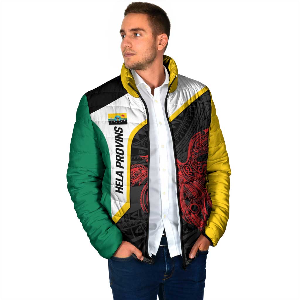Personalised PNG Hela Province Padded Jacket Bird of Paradise Tattoo Flag Motif - Polynesian Pride