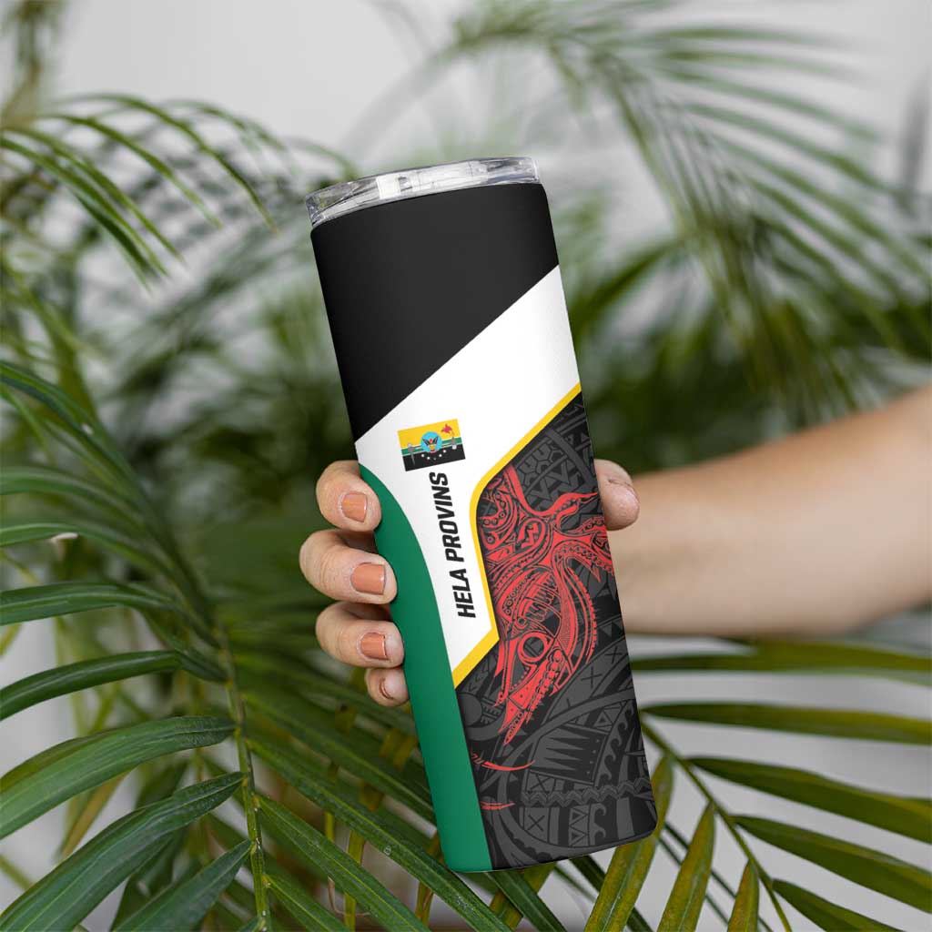 Personalised PNG Hela Province Skinny Tumbler Bird of Paradise Tattoo Flag Motif - Polynesian Pride