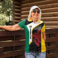 Personalised PNG Hela Province Women Polo Shirt Bird of Paradise Tattoo Flag Motif - Polynesian Pride