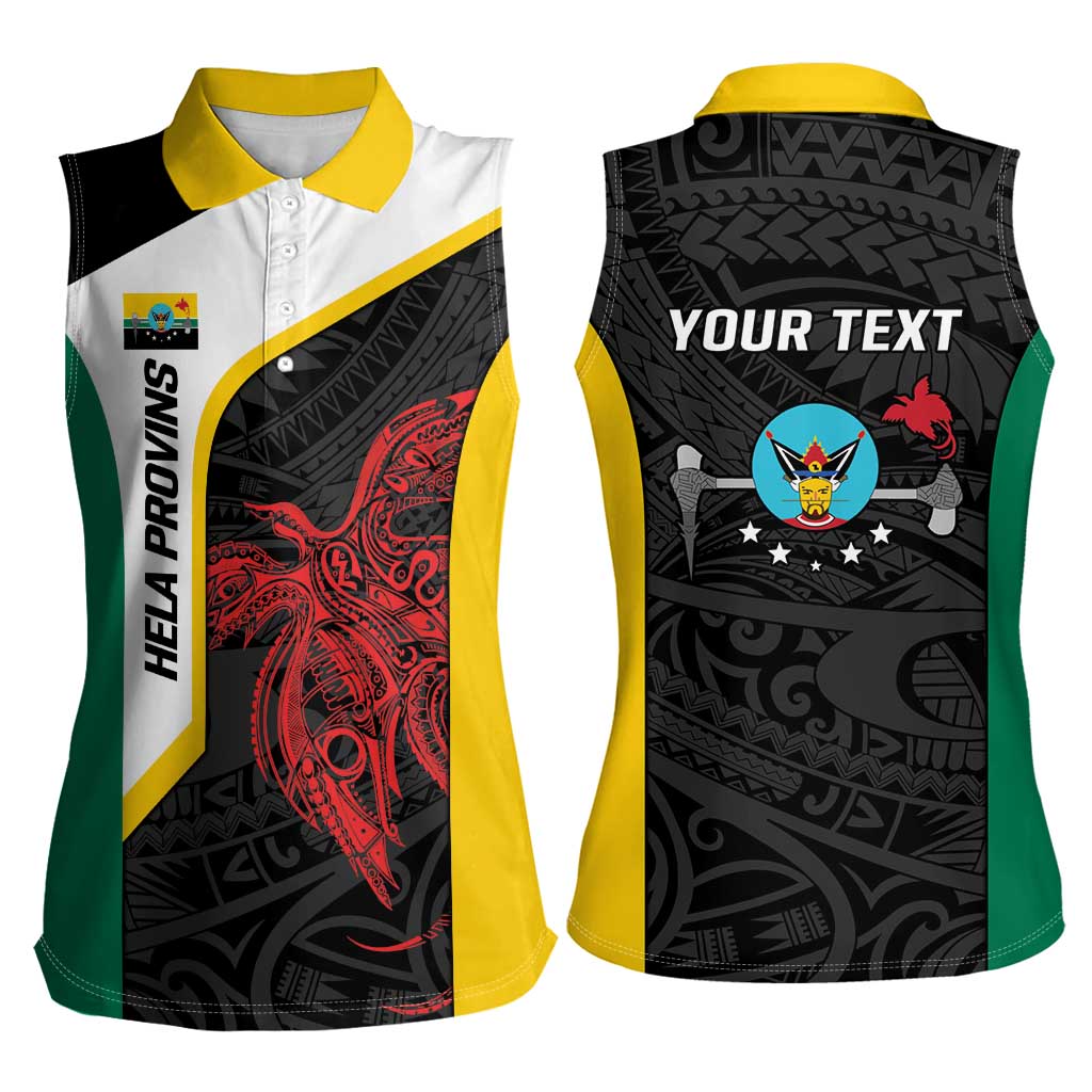 Personalised PNG Hela Province Women Sleeveless Polo Shirt Bird of Paradise Tattoo Flag Motif - Polynesian Pride