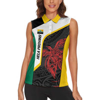 Personalised PNG Hela Province Women Sleeveless Polo Shirt Bird of Paradise Tattoo Flag Motif - Polynesian Pride