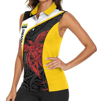 Personalised PNG Hela Province Women Sleeveless Polo Shirt Bird of Paradise Tattoo Flag Motif - Polynesian Pride