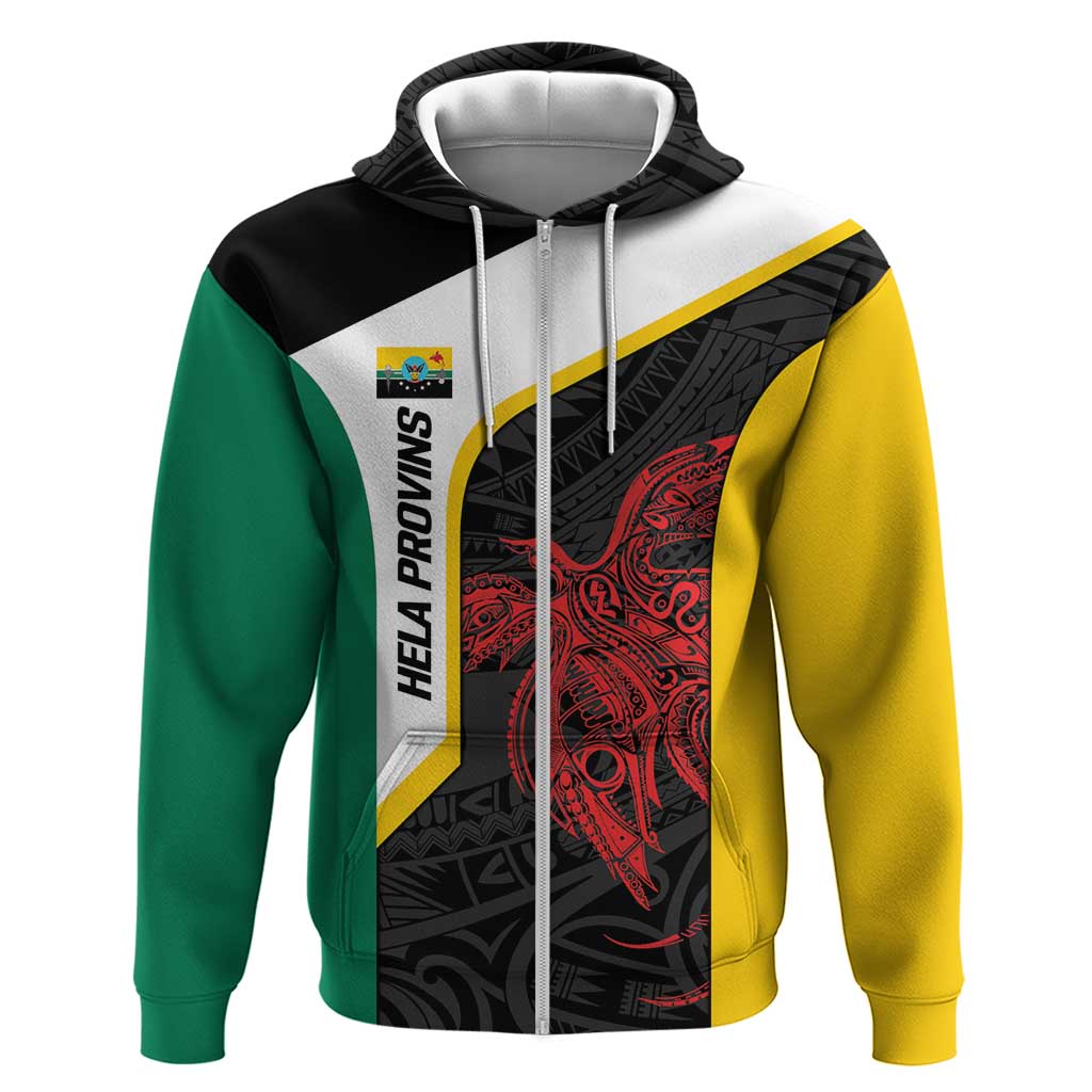 Personalised PNG Hela Province Zip Hoodie Bird of Paradise Tattoo Flag Motif - Polynesian Pride