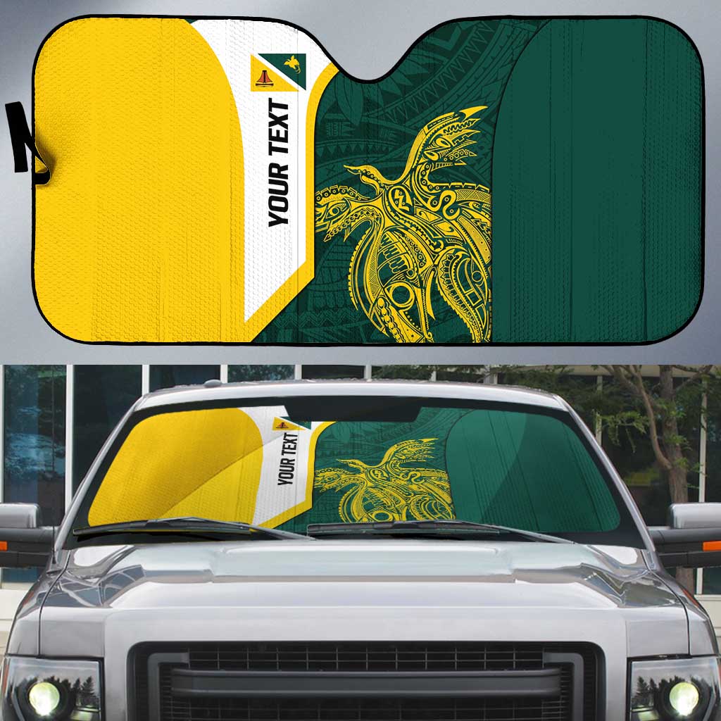Personalised PNG Jiwaka Province Auto Sun Shade Bird of Paradise Tattoo Flag Motif LT9 Green - Polynesian Pride