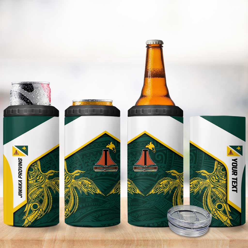 Personalised PNG Jiwaka Province 4 in 1 Can Cooler Tumbler Bird of Paradise Tattoo Flag Motif - Polynesian Pride