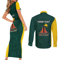 Personalised PNG Jiwaka Province Couples Matching Short Sleeve Bodycon Dress and Long Sleeve Button Shirt Bird of Paradise Tattoo Flag Motif - Polynesian Pride