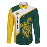 Personalised PNG Jiwaka Province Family Matching Long Sleeve Bodycon Dress and Hawaiian Shirt Bird of Paradise Tattoo Flag Motif LT9 Dad's Shirt - Long Sleeve Green - Polynesian Pride