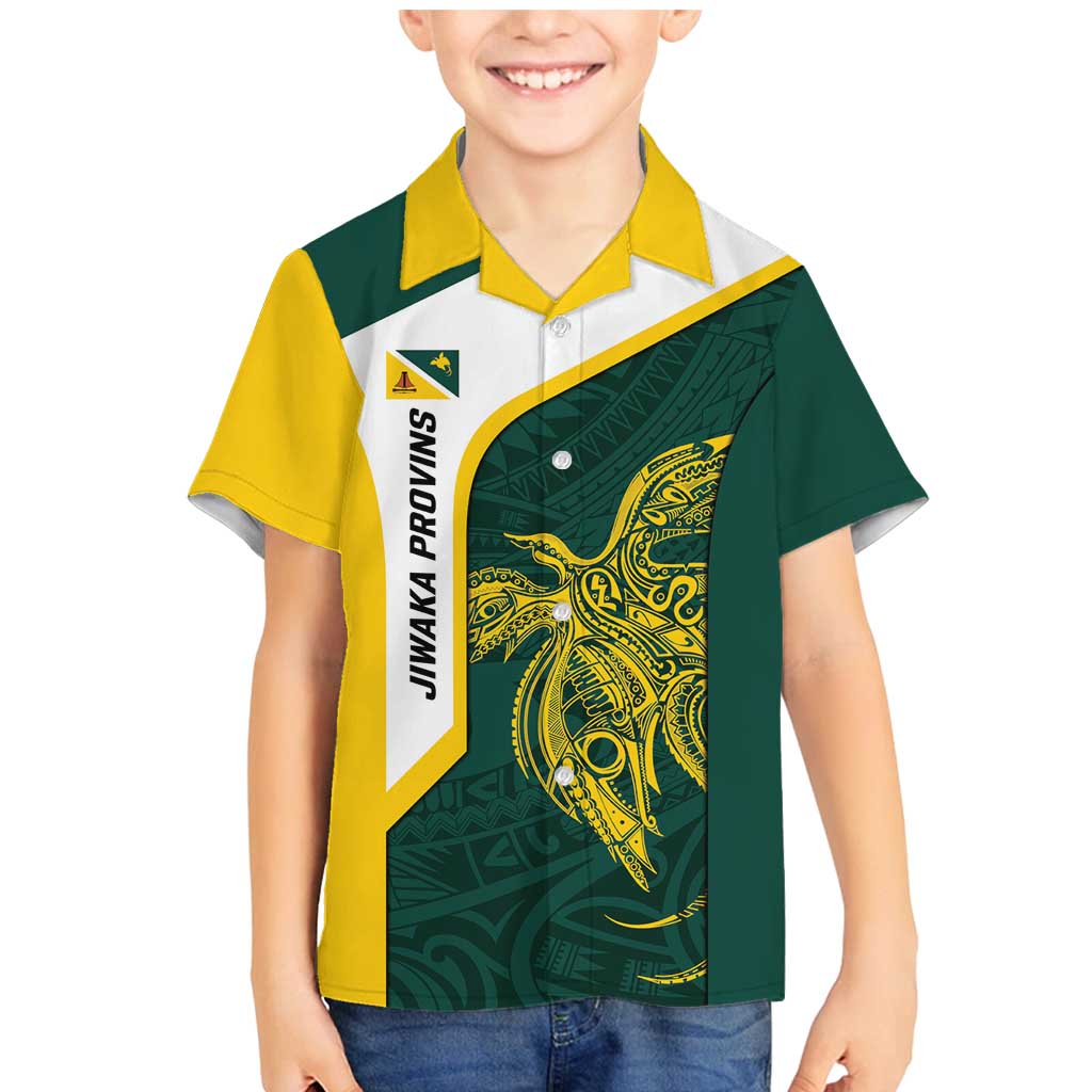 Personalised PNG Jiwaka Province Family Matching Mermaid Dress and Hawaiian Shirt Bird of Paradise Tattoo Flag Motif LT9 Son's Shirt Green - Polynesian Pride