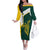 Personalised PNG Jiwaka Province Family Matching Off The Shoulder Long Sleeve Dress and Hawaiian Shirt Bird of Paradise Tattoo Flag Motif - Polynesian Pride