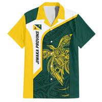 Personalised PNG Jiwaka Province Family Matching Short Sleeve Bodycon Dress and Hawaiian Shirt Bird of Paradise Tattoo Flag Motif LT9 Dad's Shirt - Short Sleeve Green - Polynesian Pride