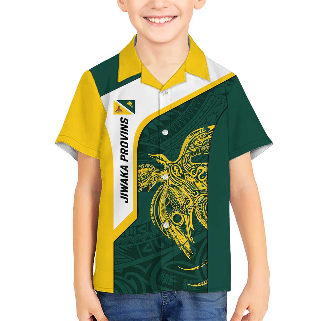 Personalised PNG Jiwaka Province Family Matching Short Sleeve Bodycon Dress and Hawaiian Shirt Bird of Paradise Tattoo Flag Motif LT9 Son's Shirt Green - Polynesian Pride