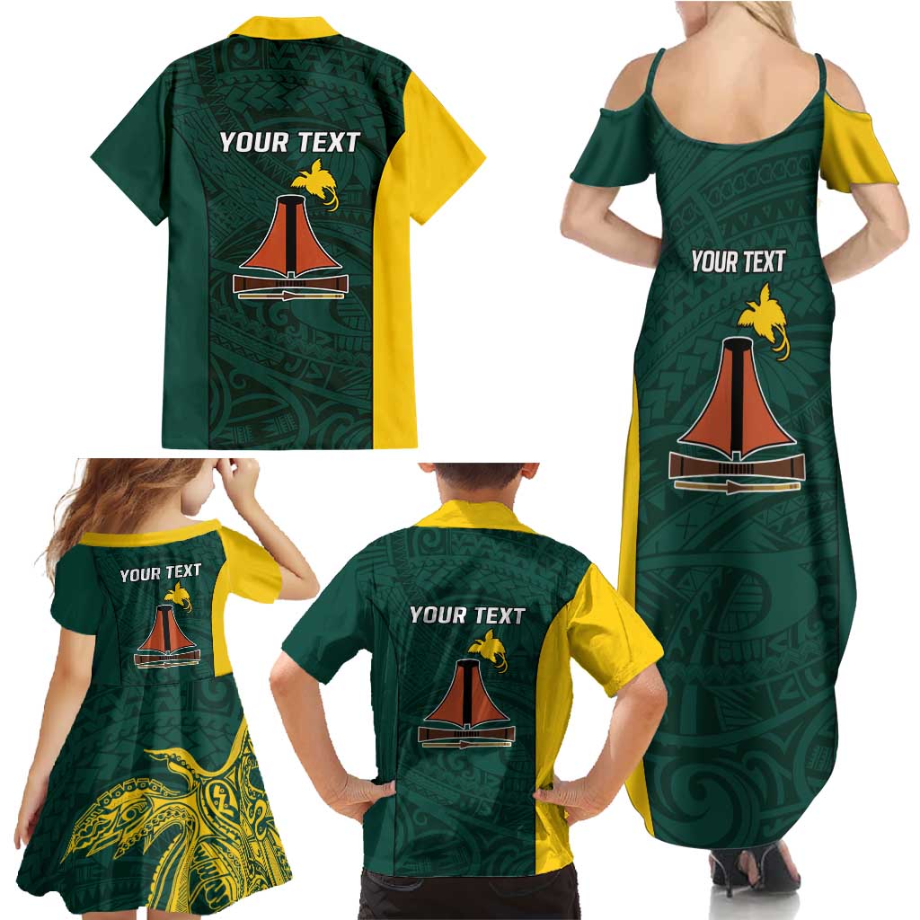 Personalised PNG Jiwaka Province Family Matching Summer Maxi Dress and Hawaiian Shirt Bird of Paradise Tattoo Flag Motif - Polynesian Pride