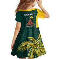 Personalised PNG Jiwaka Province Kid Short Sleeve Dress Bird of Paradise Tattoo Flag Motif - Polynesian Pride