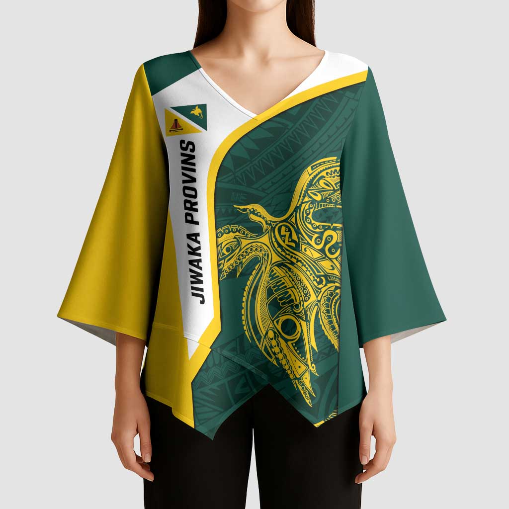 Personalised PNG Jiwaka Province Kimono Sleeve Blouse Bird of Paradise Tattoo Flag Motif - Polynesian Pride