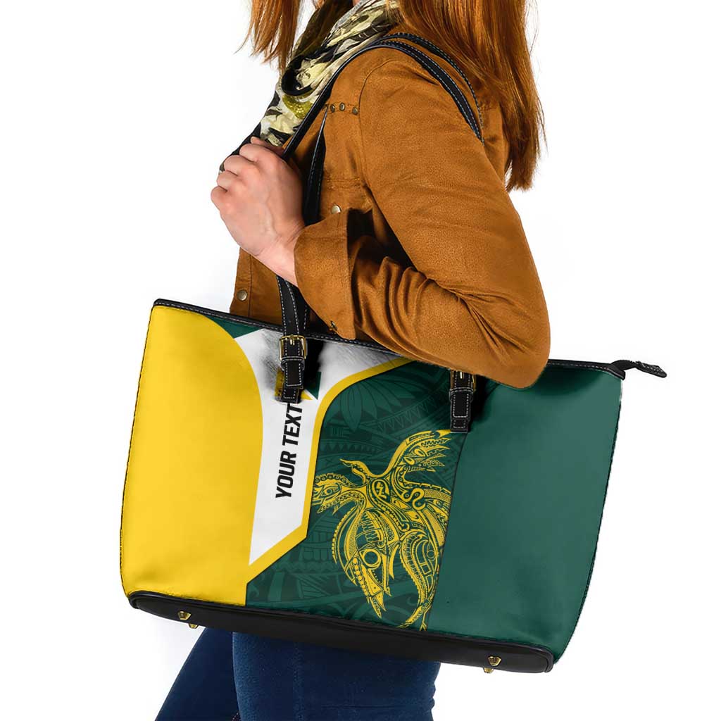 Personalised PNG Jiwaka Province Leather Tote Bag Bird of Paradise Tattoo Flag Motif LT9 Green - Polynesian Pride