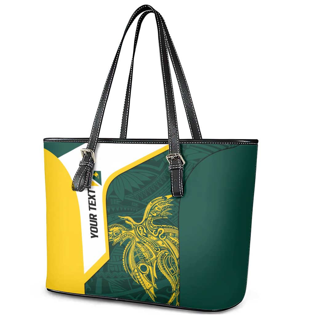 Personalised PNG Jiwaka Province Leather Tote Bag Bird of Paradise Tattoo Flag Motif LT9 - Polynesian Pride