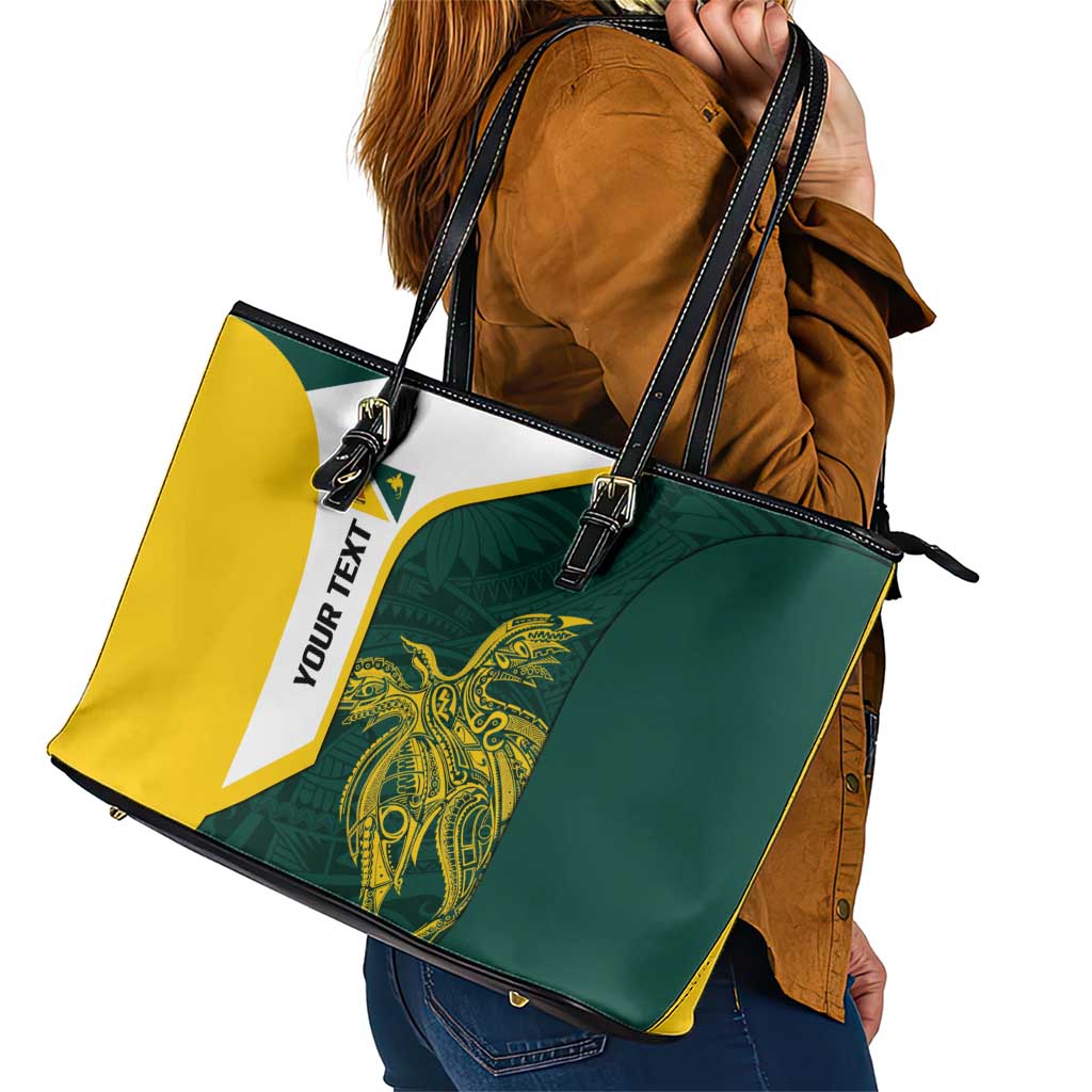 Personalised PNG Jiwaka Province Leather Tote Bag Bird of Paradise Tattoo Flag Motif LT9 - Polynesian Pride