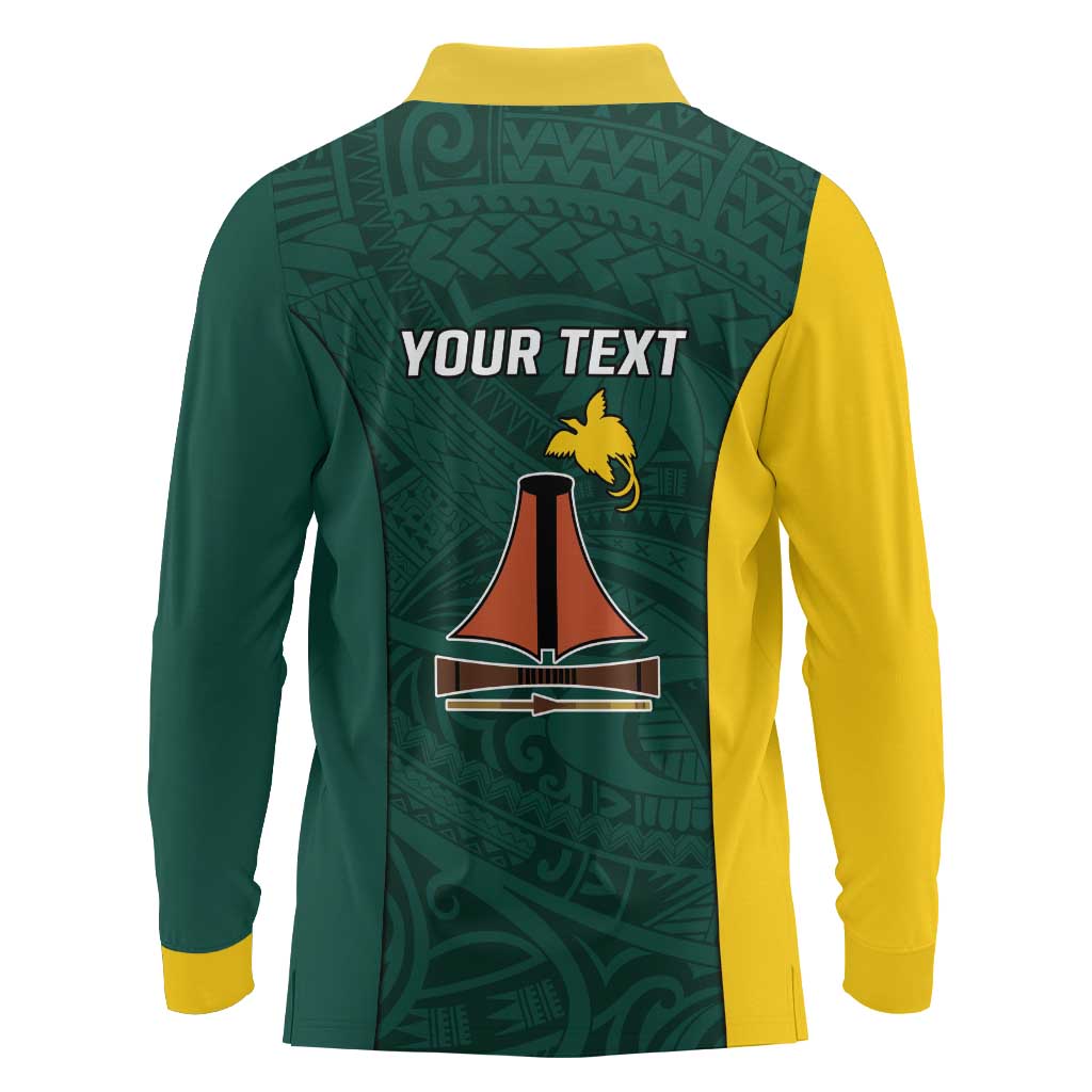 Personalised PNG Jiwaka Province Long Sleeve Polo Shirt Bird of Paradise Tattoo Flag Motif - Polynesian Pride