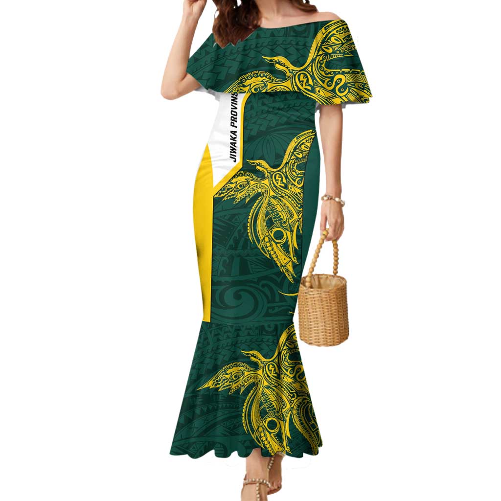 Personalised PNG Jiwaka Province Mermaid Dress Bird of Paradise Tattoo Flag Motif LT9 Women Green - Polynesian Pride