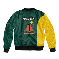 Personalised PNG Jiwaka Province Sleeve Zip Bomber Jacket Bird of Paradise Tattoo Flag Motif LT9 - Polynesian Pride