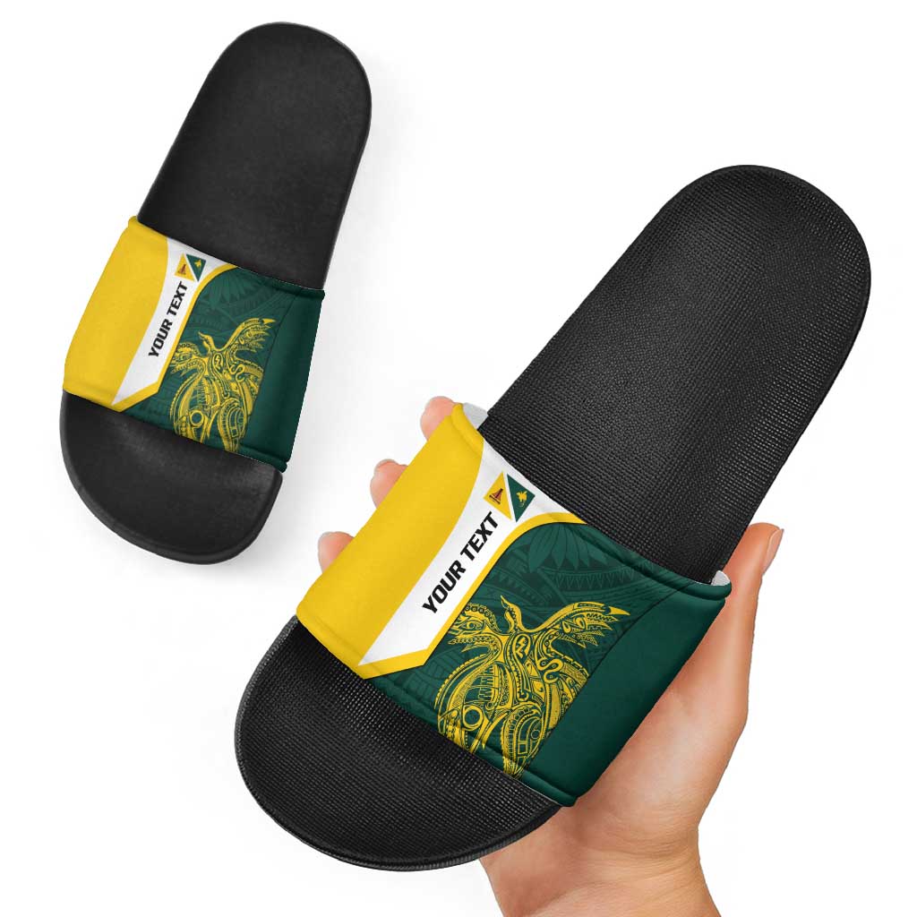 Personalised PNG Jiwaka Province Slide Sandals Bird of Paradise Tattoo Flag Motif - Polynesian Pride