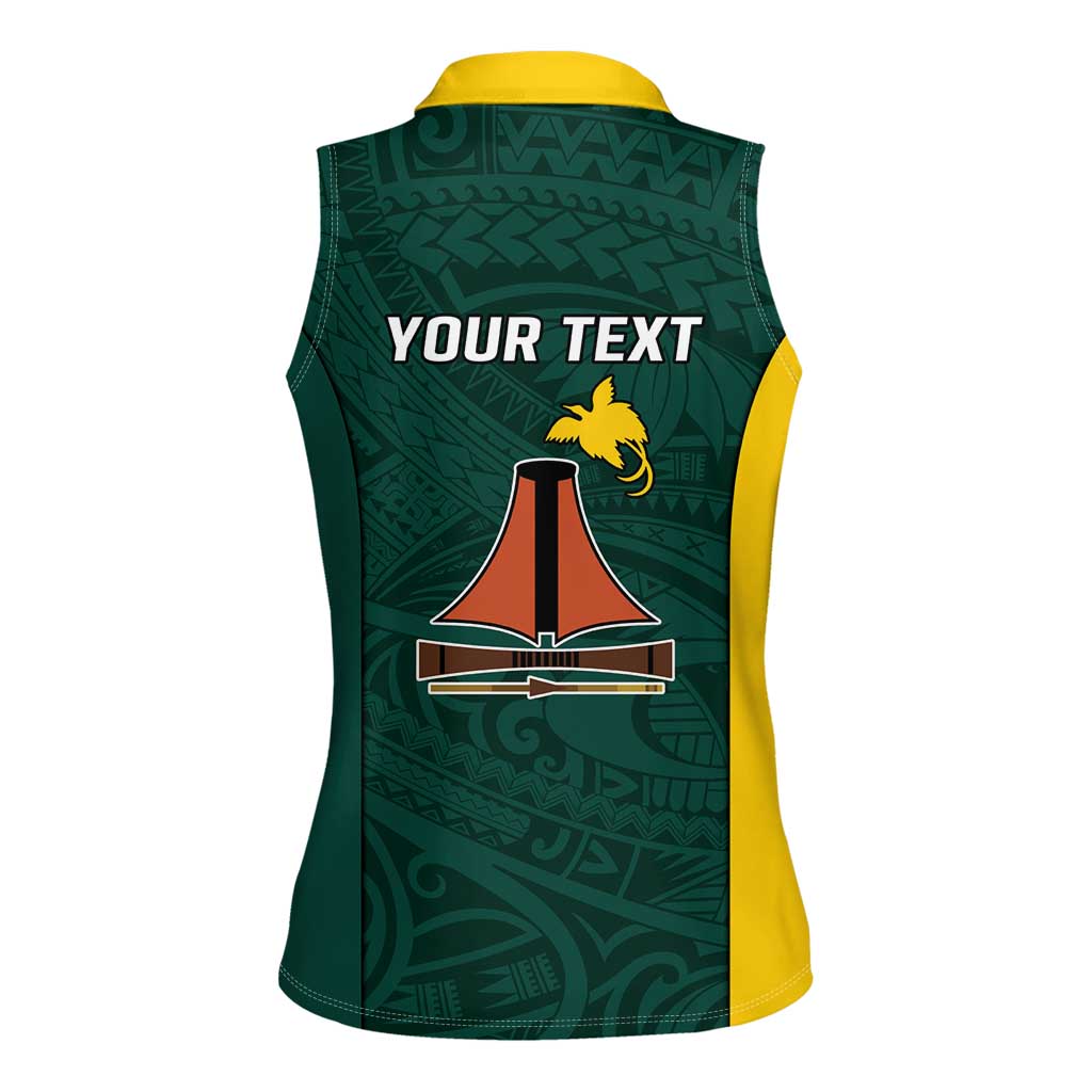 Personalised PNG Jiwaka Province Women Sleeveless Polo Shirt Bird of Paradise Tattoo Flag Motif - Polynesian Pride