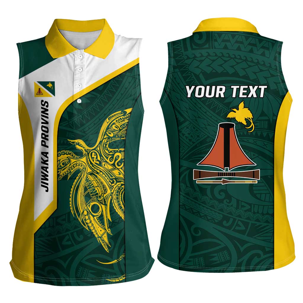 Personalised PNG Jiwaka Province Women Sleeveless Polo Shirt Bird of Paradise Tattoo Flag Motif - Polynesian Pride