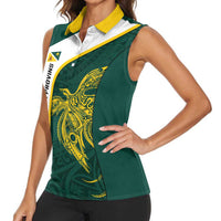 Personalised PNG Jiwaka Province Women Sleeveless Polo Shirt Bird of Paradise Tattoo Flag Motif - Polynesian Pride